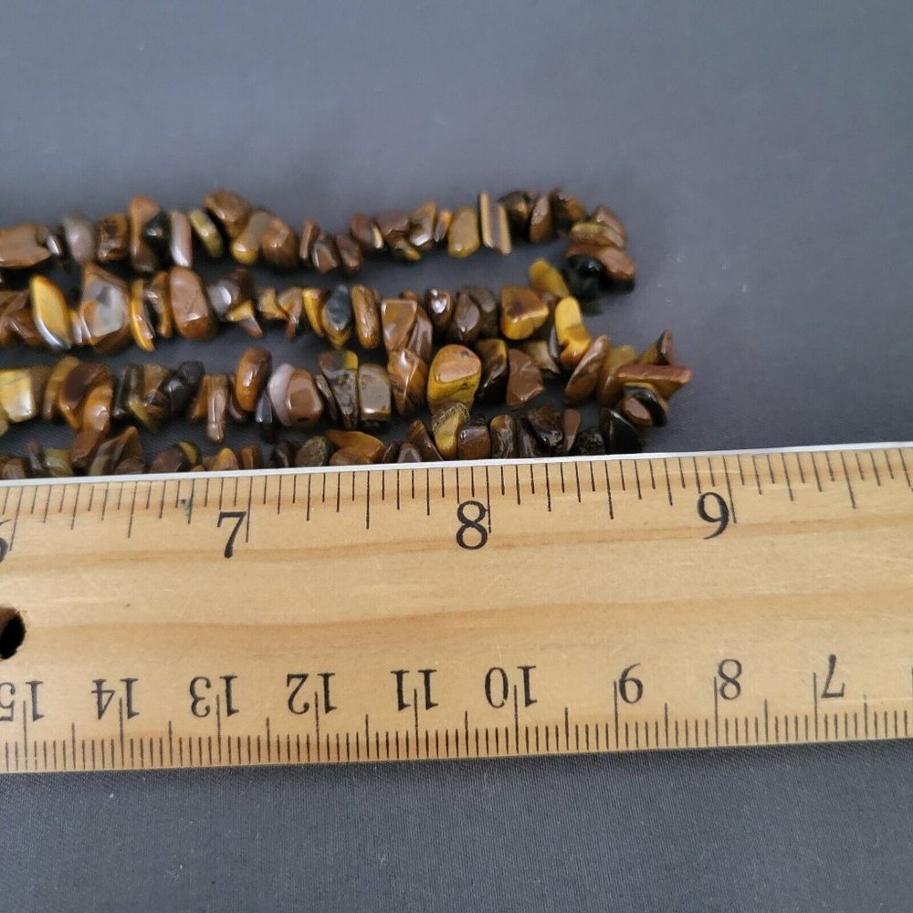 Unisex Natural Brown Tiger's Eye Stone Chips Beaded Fashion Necklace 32 in - Picture 5 of 5